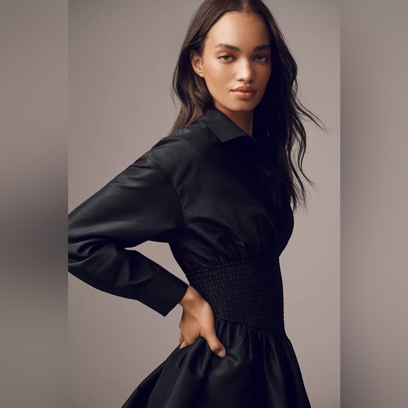 Hutch Dolan Long-Sleeve Smocked-Waist Mini Dress - Picture 3 of 8